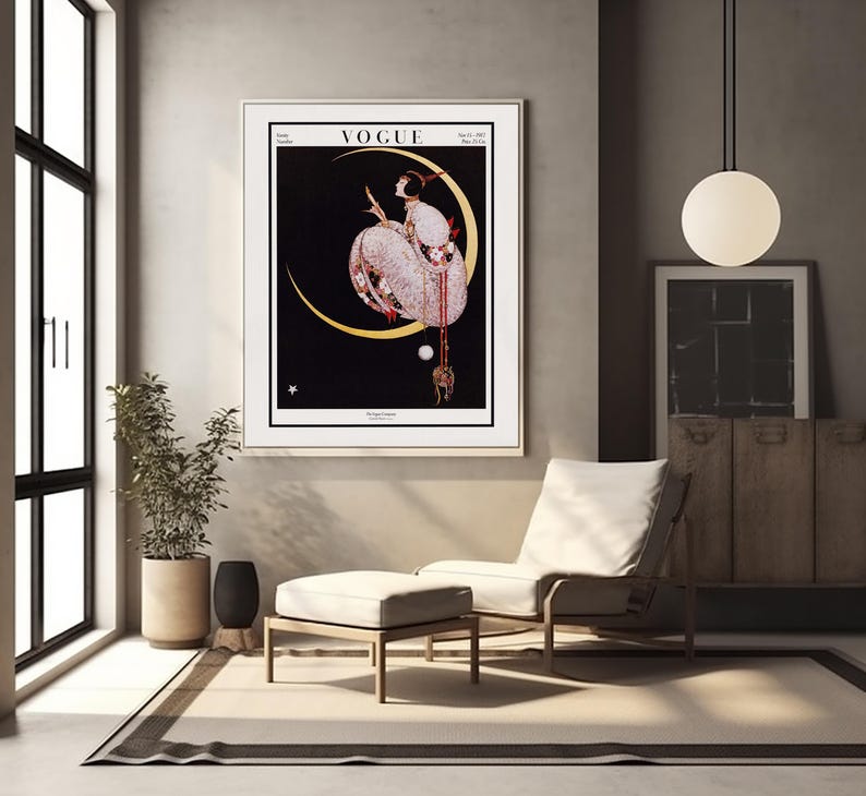 Vogue Cover Print: 1917 Art Deco Moonlit Fashion Illustration by George Wolfe Plank image 7