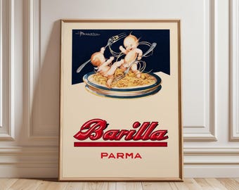 Barilla Parma Poster: Joyful Spaghetti by Adolfo Busi, 1930, Vintage Italian Advertising Art Print
