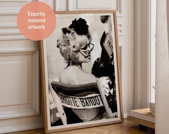 Brigitte Bardot Poster: Vintage French Icon in Chic Sunglasses Black and White Photo