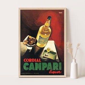 Cordial Campari Likör Vintage Werbeplakat, Vintage Küchendekor, extragroße Wandkunst, bis zu 24x36 Druck.