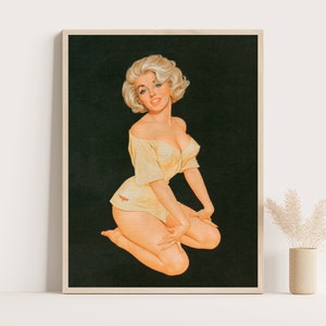Blonde Pin Up Girls Vintage Poster from 1950s | Sexy Retro Wall Art for Coquette Room & Bathroom Decor