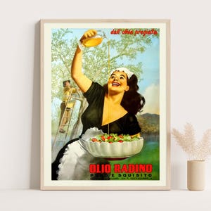 Olivenöl Vintage Werbeplakat, Vintage Küchendekor, Große Wandkunst, Druck bis zu 18x24.