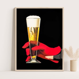 Bier mit rotem Handschuh Vintages Werbeplakat, Vintage Küchendekor, große Wandkunst, bis 18x24 Druck.