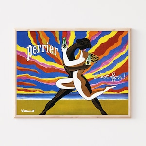 Perrier Vintage Werbeplakat von Villemot | Minimalistische Wandkunst | Vintage Schlafzimmer Dekor | Großes Wandbild | Bis zu 18x24 druck.