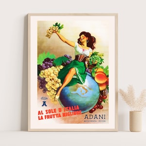 Italienischer Wein Vintage Werbeplakat Al Sole D'Italia, Vintage Küchendekor, große Wandkunst, bis zu 18x24 Druck.