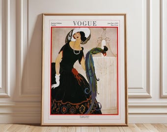 Vogue 1921 Cover Woman with Exotic Parrot Art Deco Print: Roaring Twenties Fashion Illustration