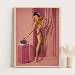 Pin Up Girl Wall Art | Pin Up Art Print | Vintage Bathroom Wall Art | Up to 18x24 inches print.