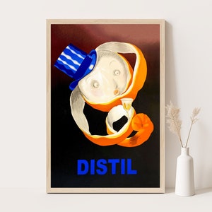 Cartel publicitario vintage de licor de naranja destilado, decoración de cocina vintage, arte de pared extra grande, impresión de hasta 24 x 36.