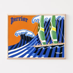 Perrier Vintage Werbeplakat von Villemot | Minimalistische Wandkunst | Vintage Schlafzimmer Dekor | Großes Wandbild | Bis zu 18x24 druck.