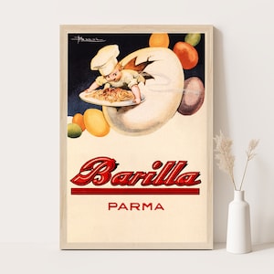 Manifesto pubblicitario vintage Barilla - Grande decorazione murale retrò per cucina, arredamento alla moda per ristoranti e bar, fantastica stampa di cibo.