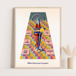 Póster vintage de Campari - Milton Glaser para Campari / Arte mural grande y colorido para cocina / Arte retro de bar de cócteles / Decoración de dopamina