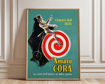 Amaro Cora Vintage Poster Wall Art Print: Italian Aperitivo Advertisement Wall Decor