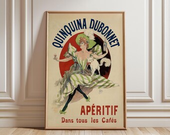 Quinquina Dubonnet White Cat Vintage Poster Wall Art Print, French Aperitif Advertising Decor
