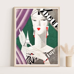 Art Deco Vogue Cover Print: 1926 Paris Fashions, Eiffel Tower