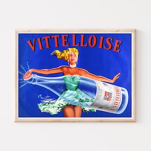 Vitelloise französisches Wasser Vintage Werbeplakat, Vintage Küchendekor, Vintage Wandkunst.