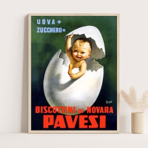 Vintage italienisches Werbeplakat für Kekse | Vintage Küchen Dekor | Große Wandkunst.