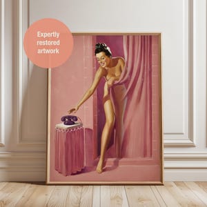 Pin Up Girl Poster: 1950er Jahre Vintage Pink Telefon Glamour Kunstdruck