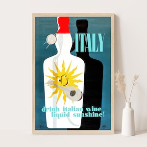 Vintage Werbeplakat für flüssigen italienischen Wein Sonnenschein, Vintage Küchendekor, extragroße Wandkunst, bis zu 24 x 36 Druck.