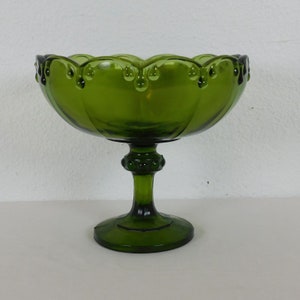 Indiana Glass Garland Avacado Green Pedestal Compote Bowl 7.5&quot; tall VINTAGE