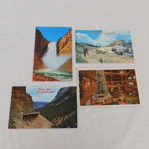 Lot von 4 Gelbstein Postkarten UNGEPOSTED Old Faithful Inn Mammut Hot Springs