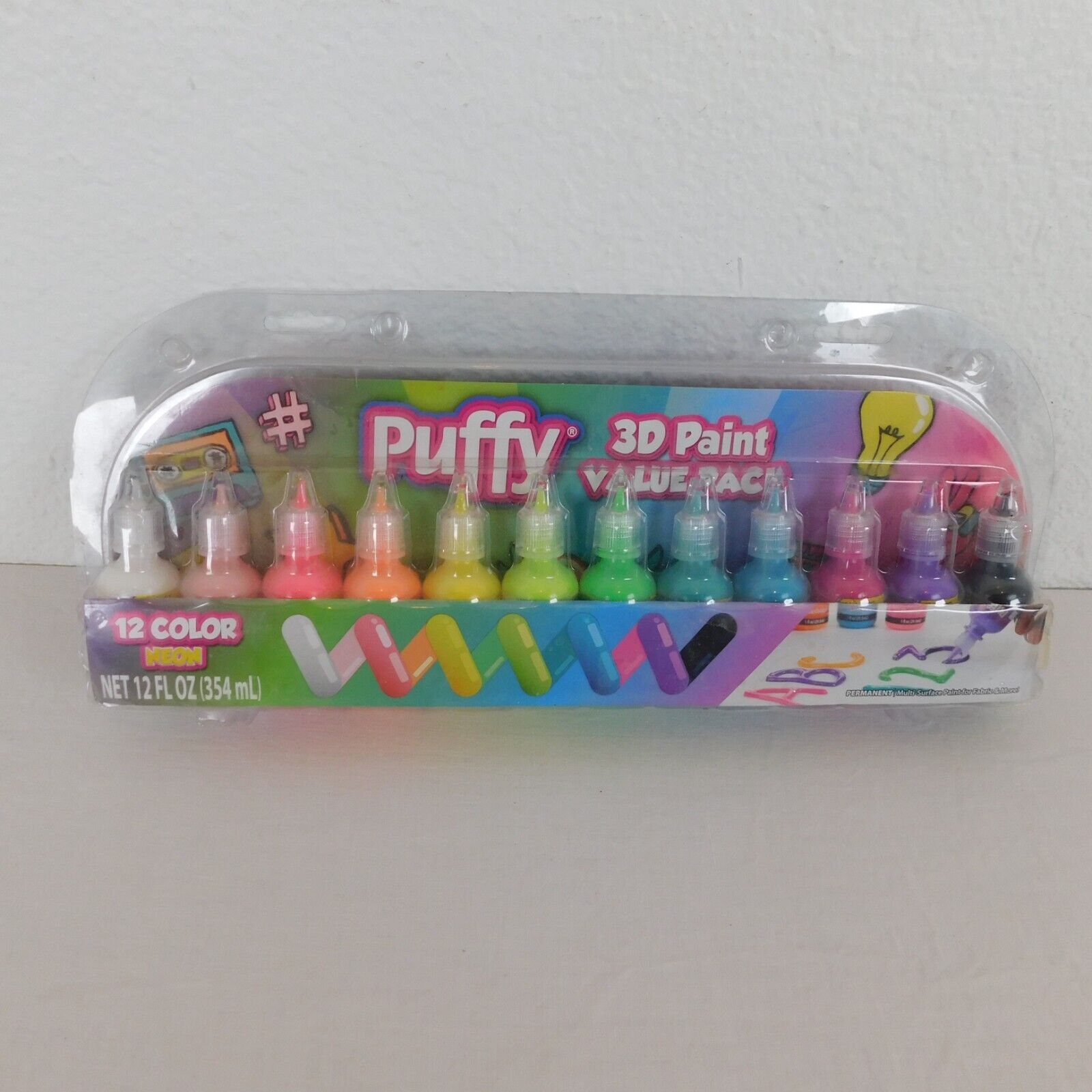 Puffy 1 fl oz 3D Paint Value Pack 12 Color Glow, Multi-Surface