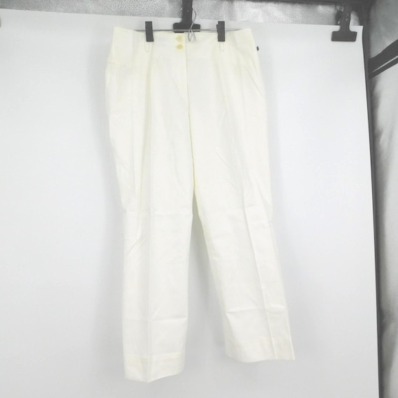 Façonnable, Faconnable Women Pants White Straight Cut Flat Front Cotton Blend Size 12 VTG
