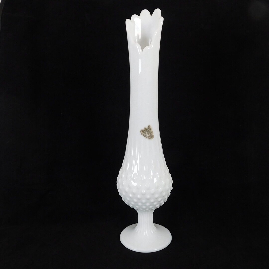 Fenton Swung Pedestal White Hobnail Milk Glass Vase Vee Mouth 14 in