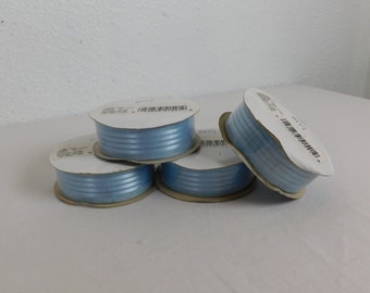 4 Blue Offray Woven Ribbon 7/8" x 15' Each Polyester Nylon Sheer Stripe USA FLAW
