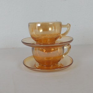 Jeanette Glass Moderne Marigold Iridescent Punch Cup Set of 2
