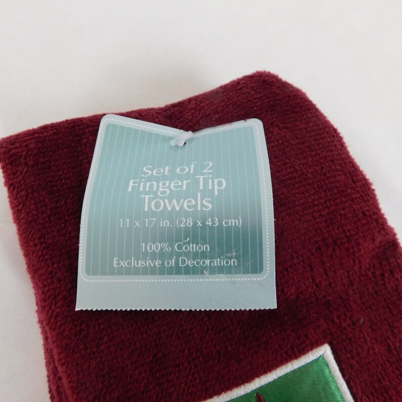 2 Hand & 2 Finger Tip Towels Vintage Sears Maroon Christmas Etsy