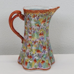 Vintage Japanese Kutani Chocolate Pot NO LID 7 3/4&quot; Handpainted Scholars FLAW