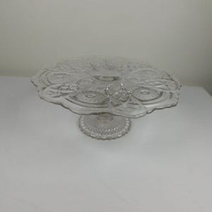 Imperial Glass Fashion Clear Pedestal Cake Stand Plate Scalloped Footed 13&quot; Wide