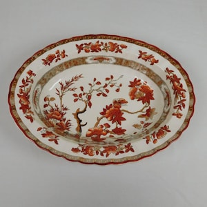 Spode Indianer Baum 10 Zoll Oval Gemüseschüssel New Backstamp Orange Rost Jakobsmuschel