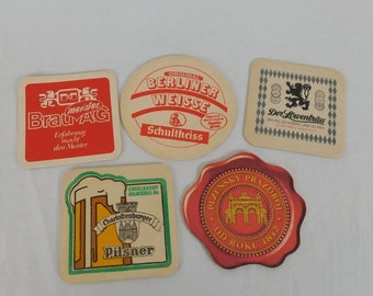 Lot of 5 European Beer Mats Coasters German Loewenbrau Czech Pilsner Urquell