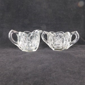 Fostoria Dandelion Creamer Sugar Set Clear Pressed Paneled Glass Flower ANTIQUE