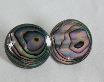 Pendientes redondos de plata de ley 925 con abulón y cierre de rosca, estilo vintage mexicano, de Taxco JD