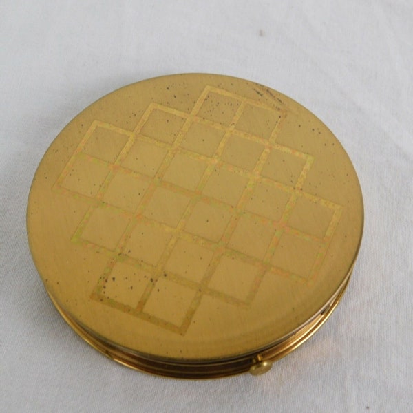 Compact avec miroir rond Flapjack vintage à motifs bicolores dorés 3" de diamètre