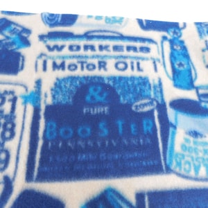 Vintage Texaco Star Fleece Fabric: Motor Oil Gas Can Print (64&quot; x 18&quot;)