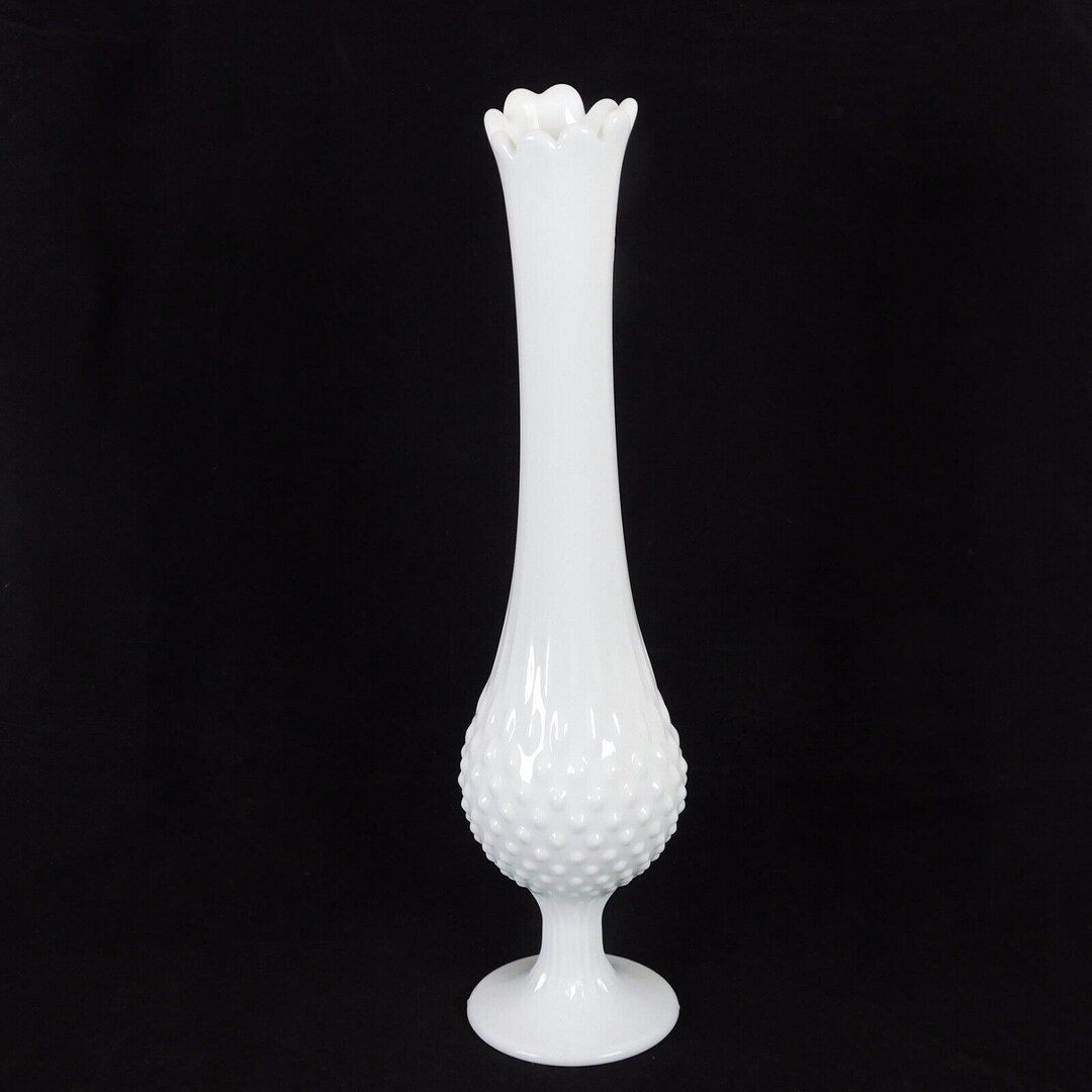 Fenton Swung Pedestal White Hobnail Milk Glass Vase Round Mouth 14 in