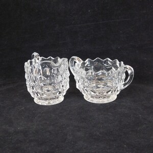 Fostoria American Clear Small Creamer Open Sugar Set Cube Pattern 2.5 in Vintage