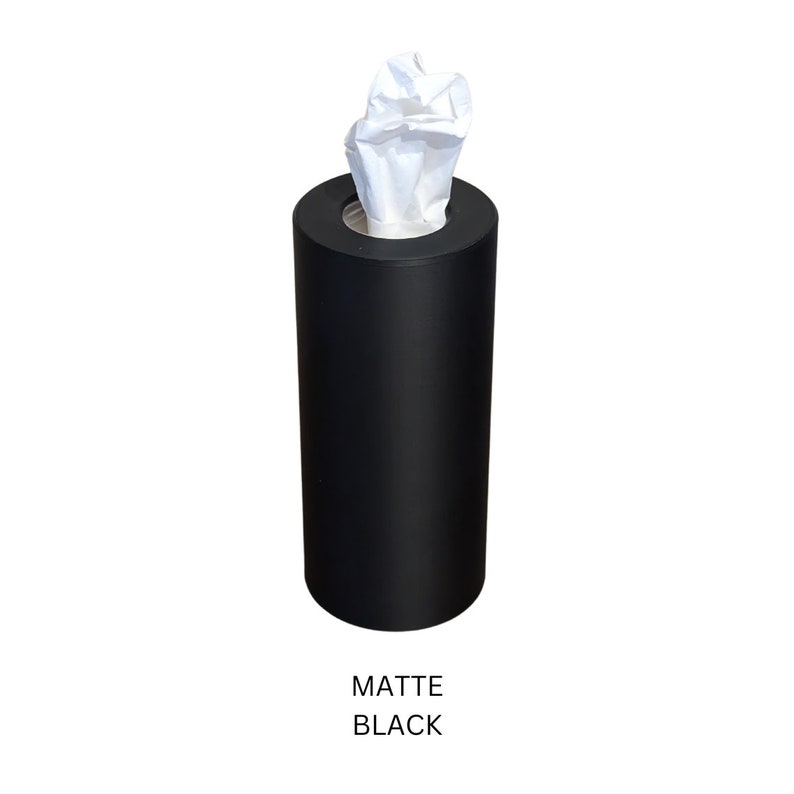 May include: A black matte tissue box holder with a white tissue box inside.