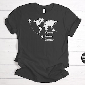 Regalo de viajero, camisa de viaje, camisa de vacaciones, amante de los viajes, camisa de mapa mundial, camisa de modo avión, estudiante de intercambio, pasión por los viajes, camiseta de aventura