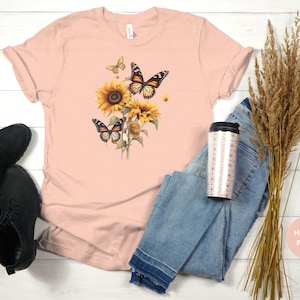 Sunflower Shirt, Wildflower Shirt, Butterfly Shirt, Birth Month Flower, Floral Shirt Gift, Gift For Sister, Summer Shirt, Boho Shirt