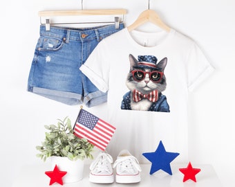 4th of July Shirt | Patriotic Cat | Cat Lover Gift | Cat Owner Gift |  American Graphic Tee | USA Summer T-Shirt | Funny Tee