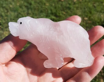 Rose Quartz Bear Carving | Crystal Home Decor