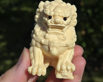 Tagua Nut Lion Guardian Carving, Female Lion Figurine