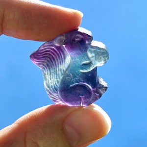 Fluorite Squirrel Pendant, Squirrel Crystal Carving