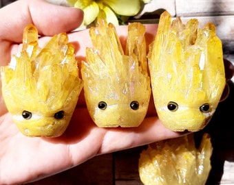 Aura Clear Quartz Hedgehog | Crystal Carving, Cluster Decor