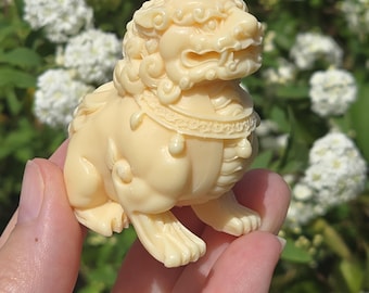 Chinese Lion Carving, Tagua Nut Lion Figurine