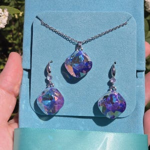 Cubic Zirconia Fauceted Necklace and Earring Set